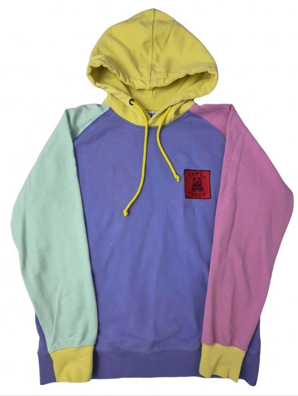 Teddy Fresh Pastel Colorblock Heavyweight Hoodie Large Purple Pink Mint Yellow